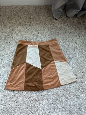 Lush Patchwork Mini Skirt in Brown and Cream